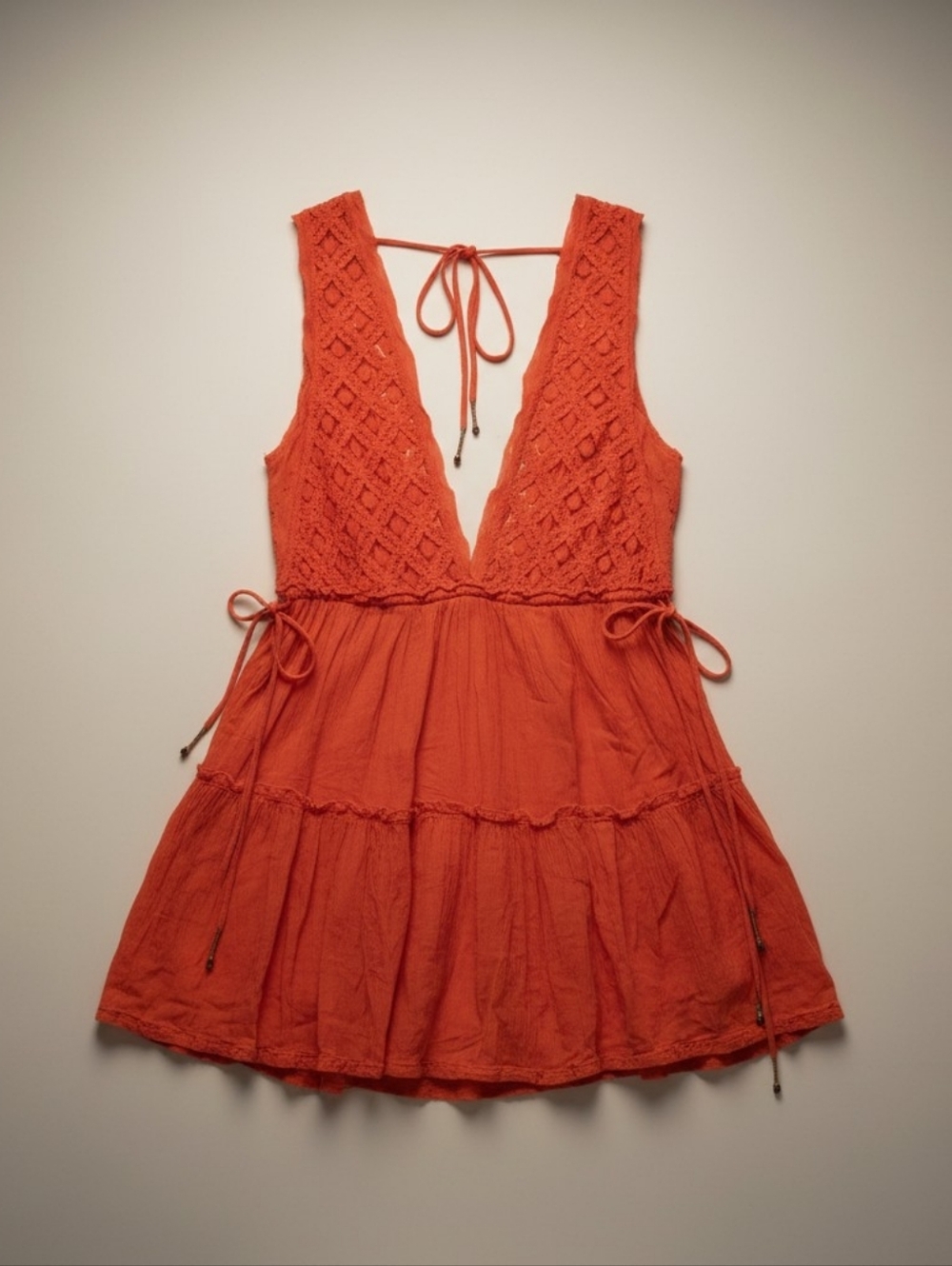 Free People Amalfi Romper Coral Lace Plunge V Neck Boho Large